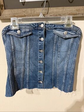 Zara Blue Button-Front Denim Crop Top